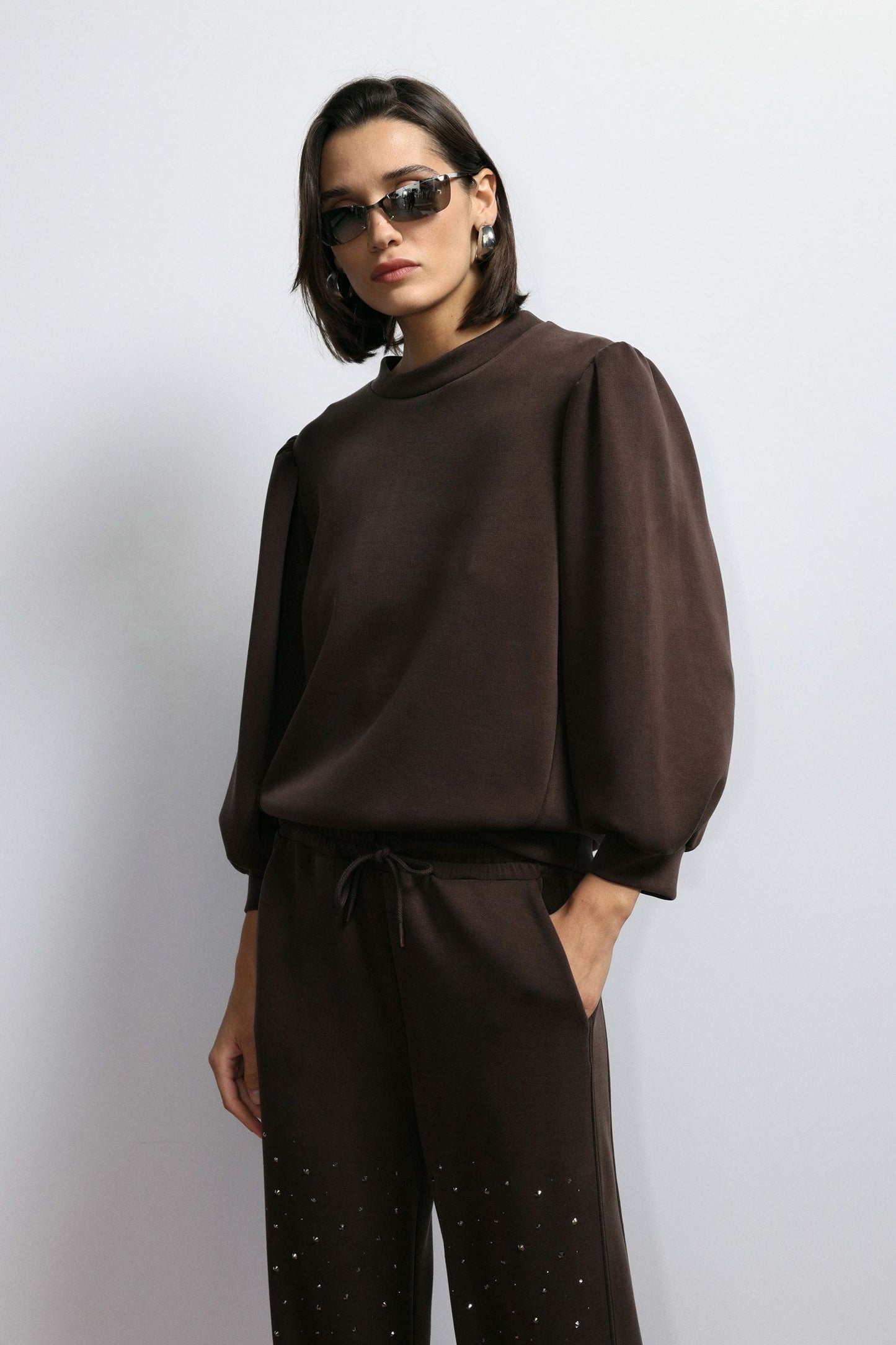 Imperial joggingbuxur með röndum, brúnar