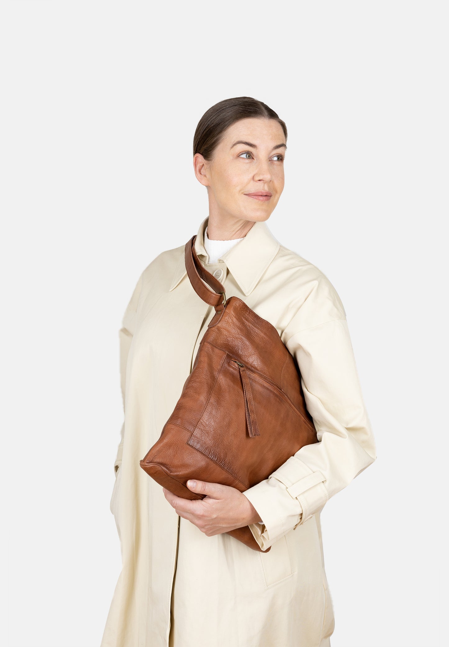 Storslet leðurtaska, walnut