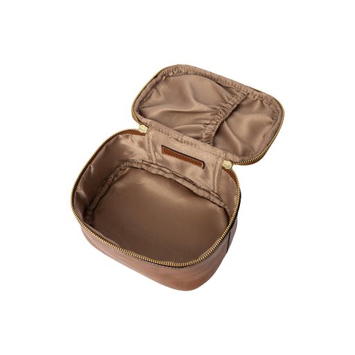 Helga leður snyrtitaska, walnut