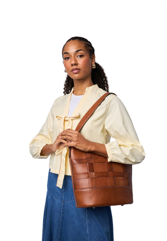 Noor leðutaska stór, walnut