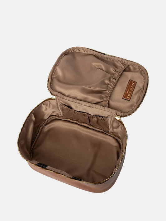 Helga leður snyrtitaska stór, walnut