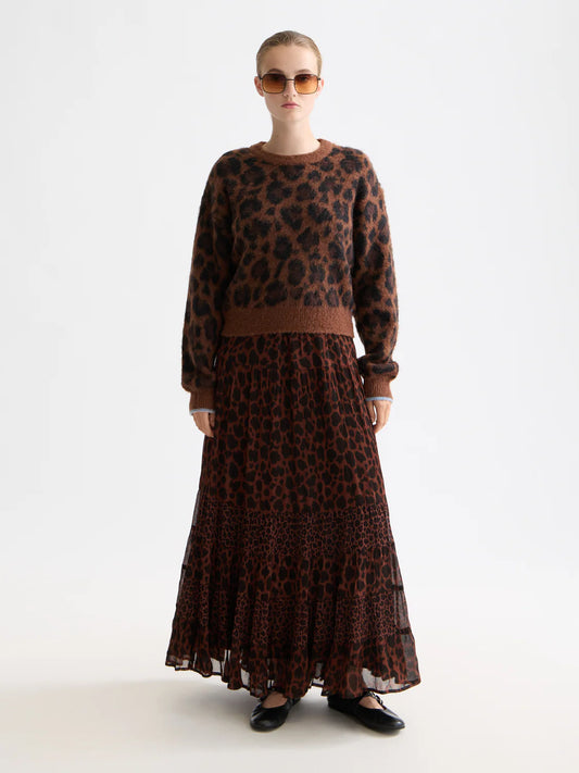 Fuzzy jacquard peysa, hlébarða