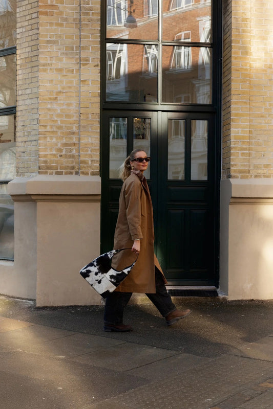 Jia leðurtaska stór, svört/hvít