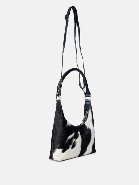 Jia leðurtaska, svört/hvít