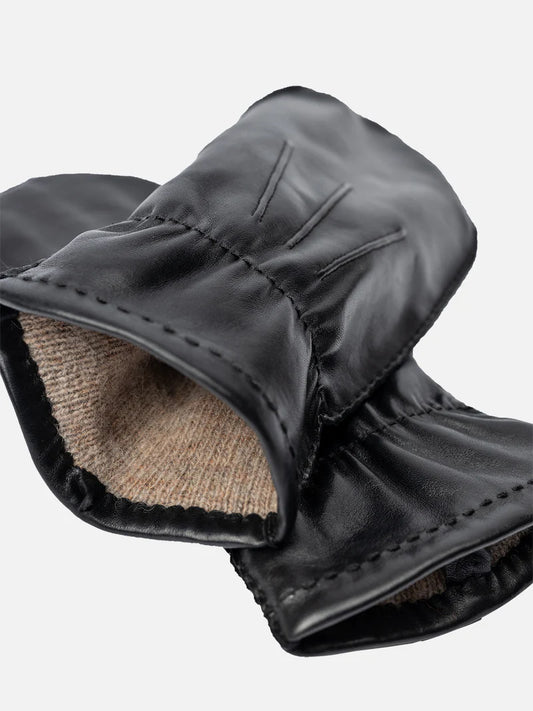 Kenzi leðurlúffur með ull, svartar