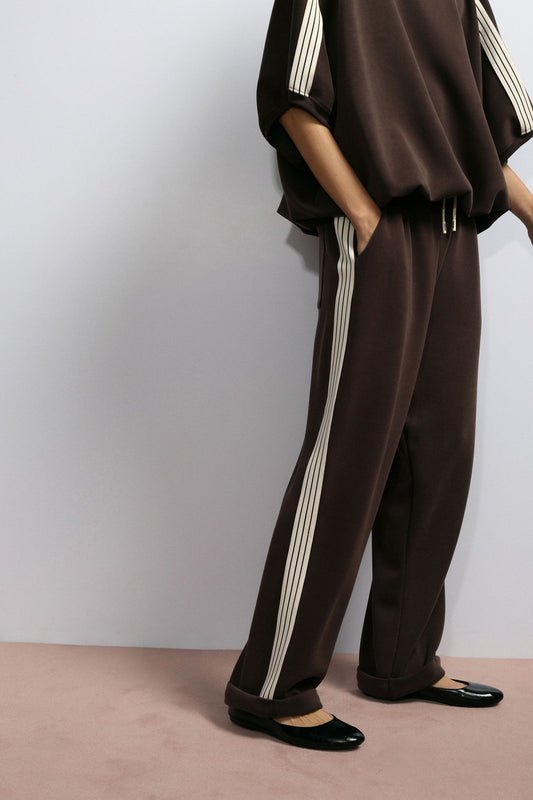 Imperial joggingbuxur með röndum, brúnar