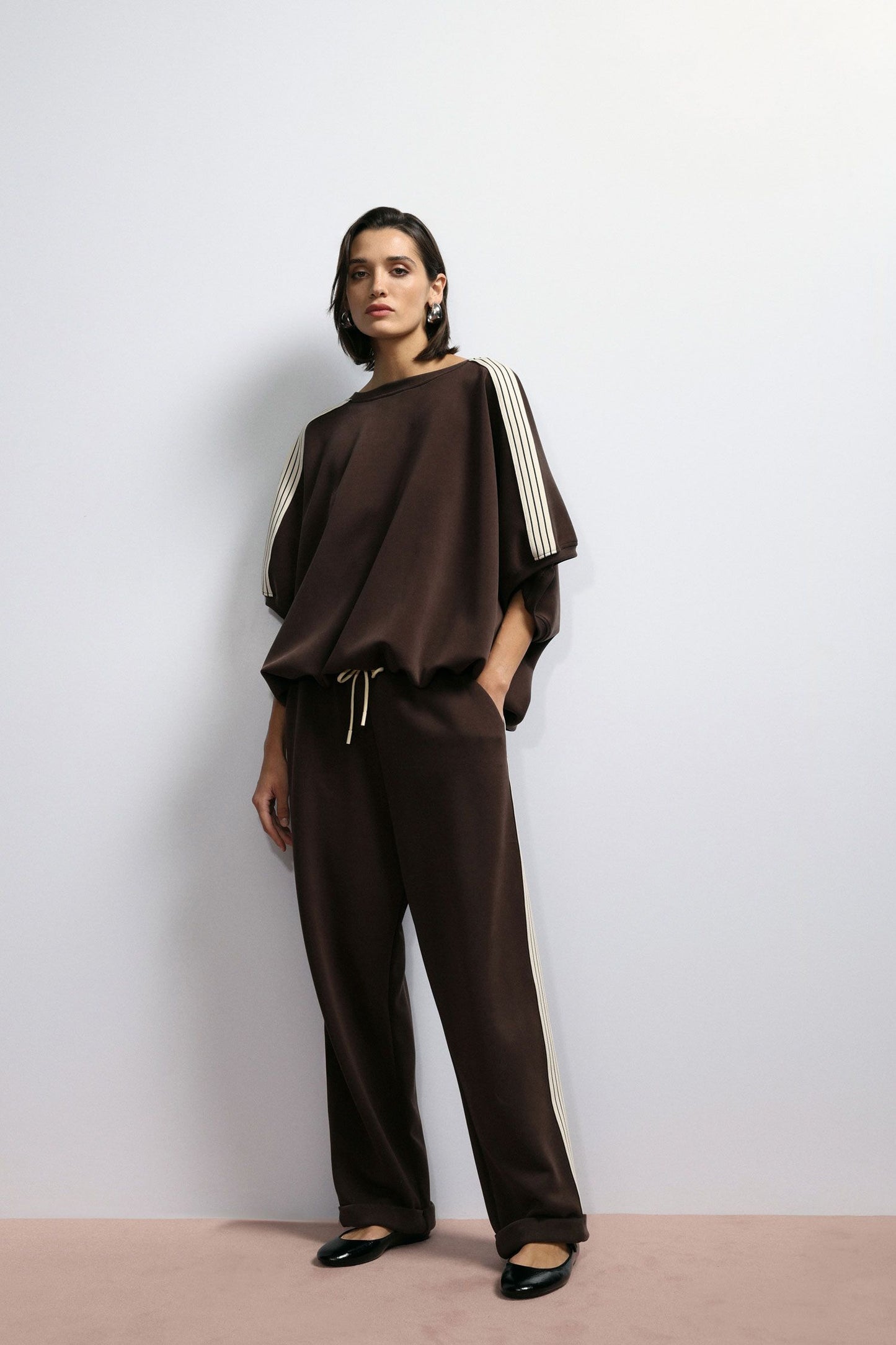 Imperial joggingbuxur með röndum, brúnar