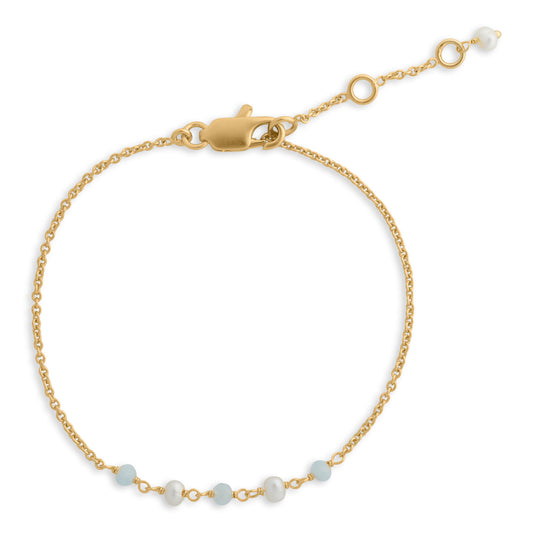 Armband með perlum og steinum, gyllt