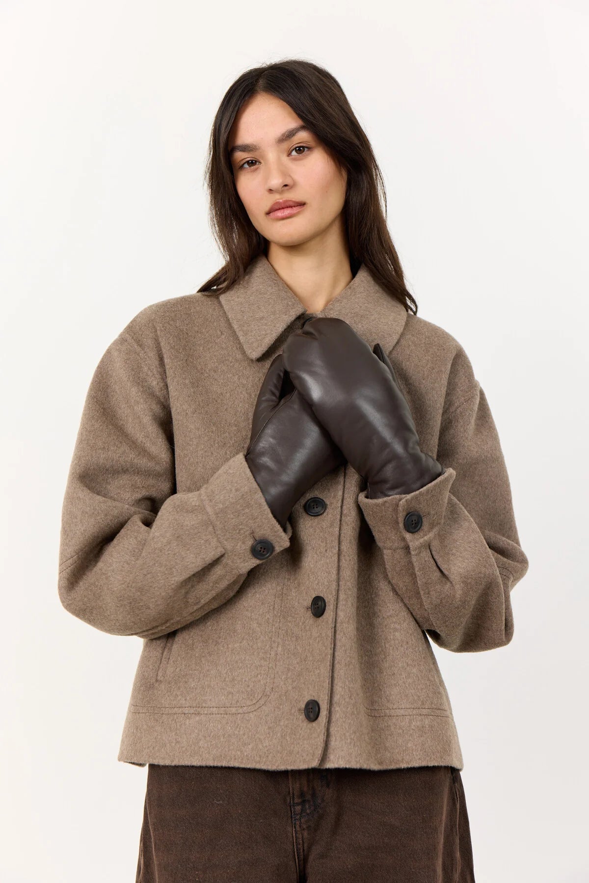 Hester leðurlúffur, brúnar