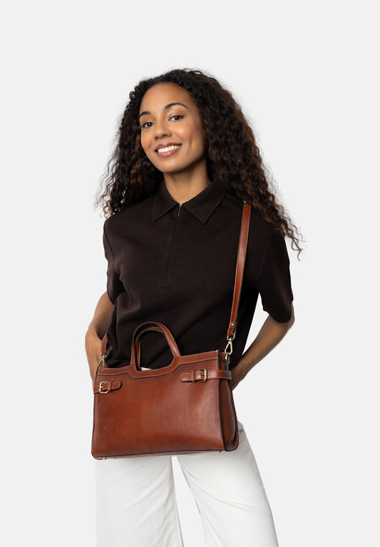 May leðurtaska minni, koníaksbrún