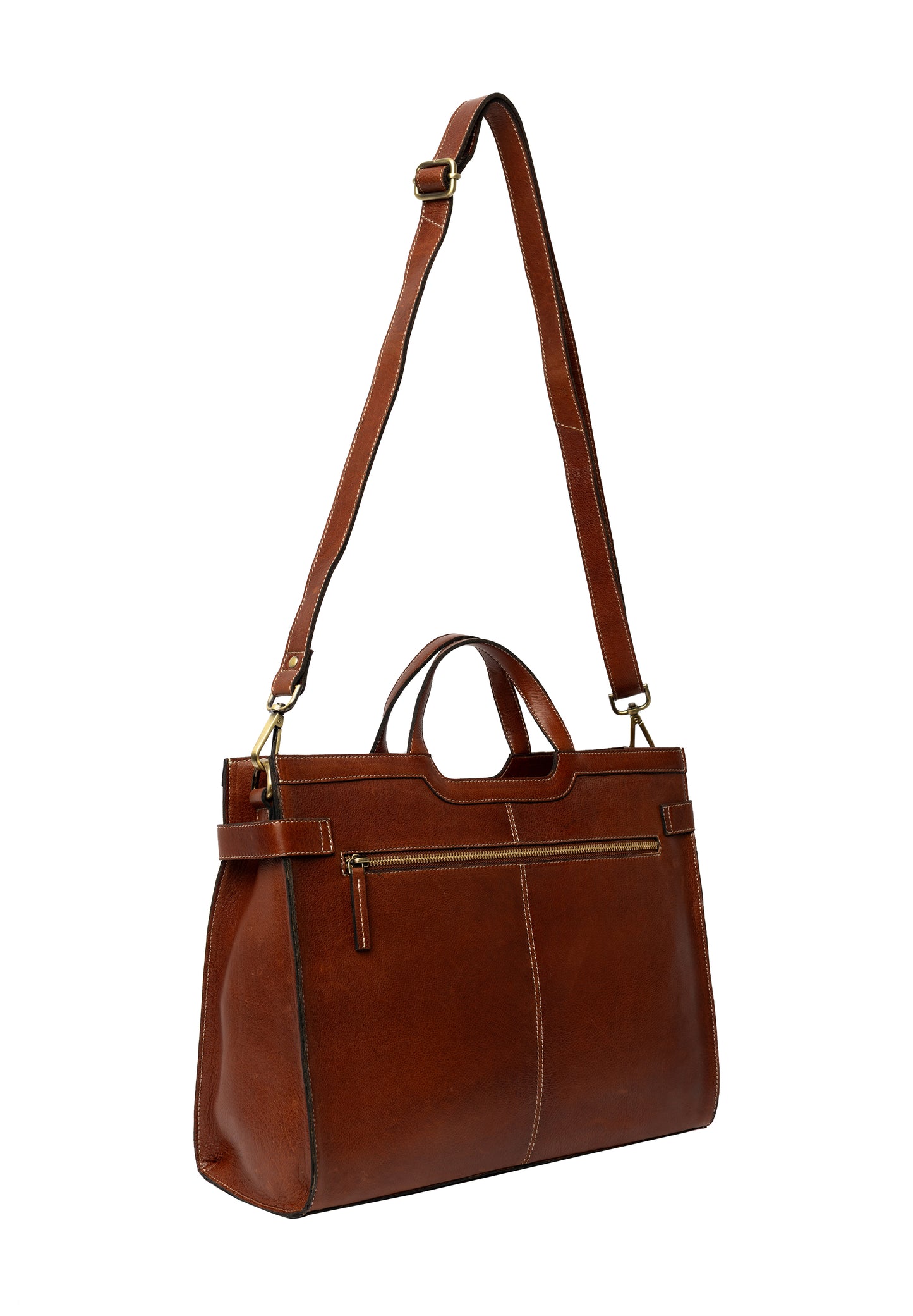 May leðurtaska stór, koníaksbrún