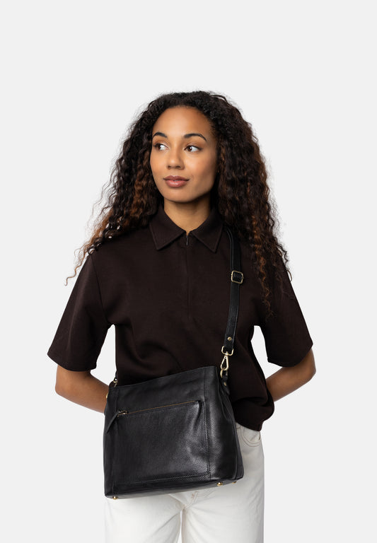 Myra leðurtaska, minni, svört