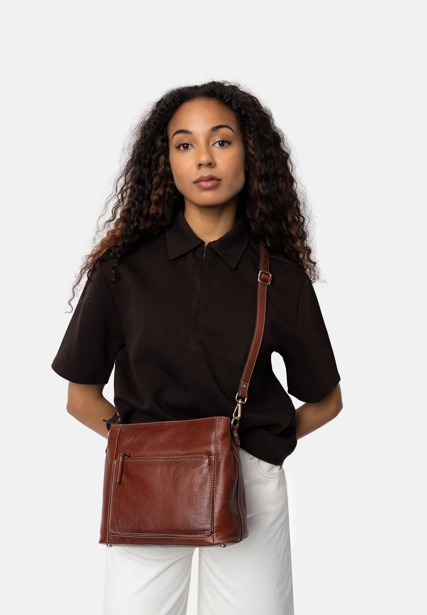 Myra leðurtaska, minni, koníaksbrún