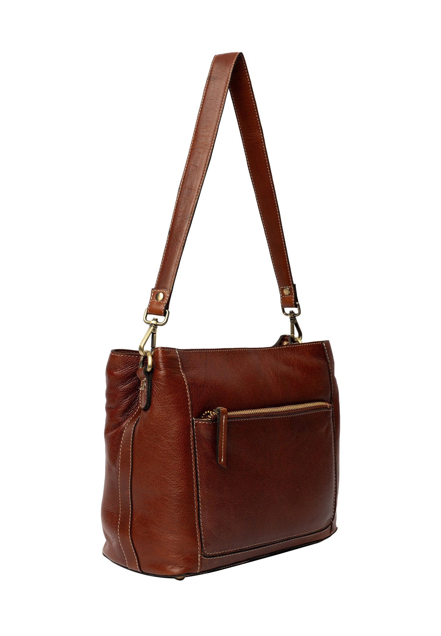 Myra leðurtaska, minni, koníaksbrún