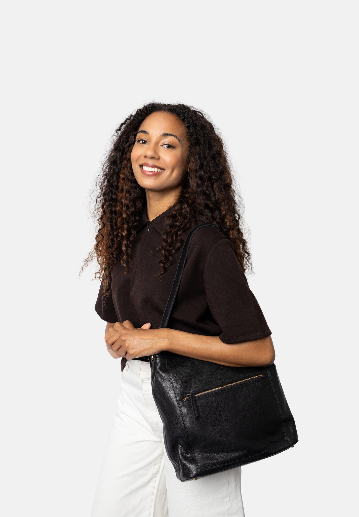 Myra leðurtaska, stærri, svört