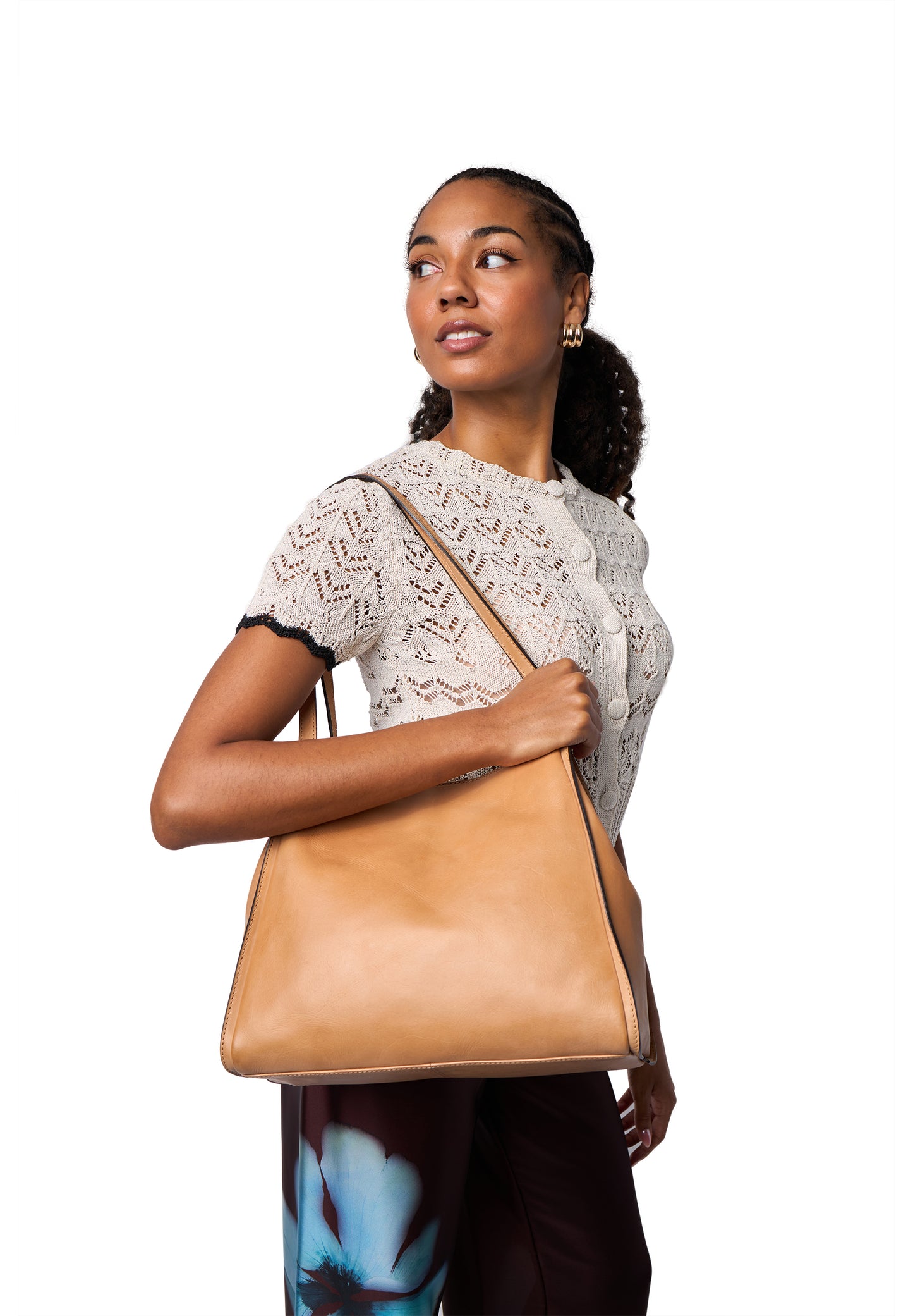 Nino leðurshopper, camel