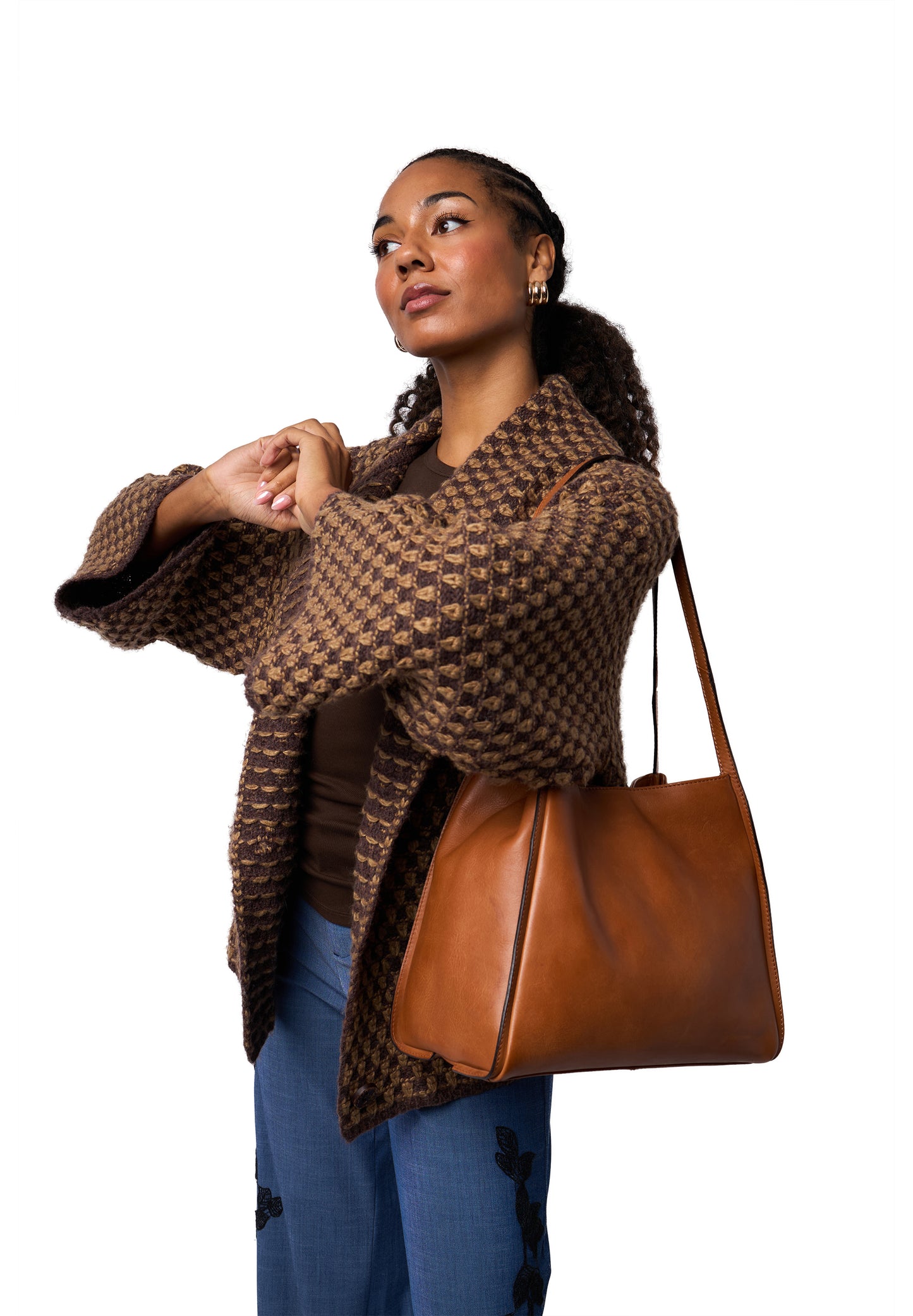 Nino leðurshopper, tan