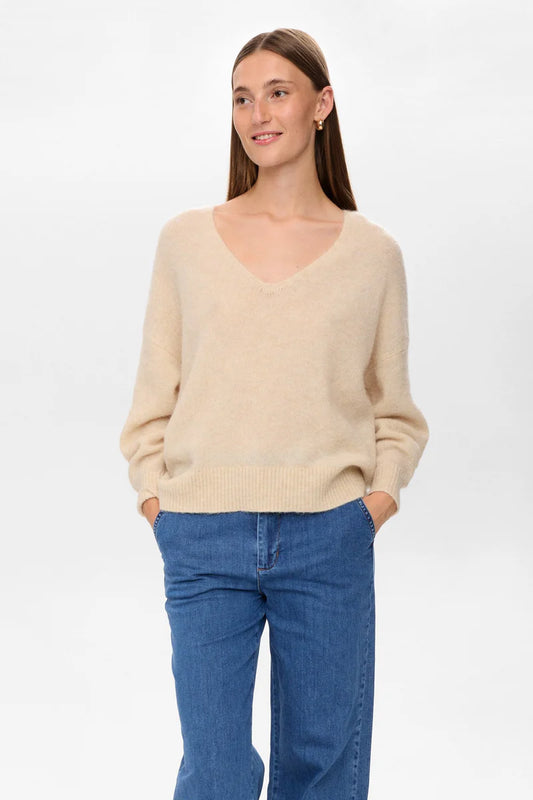 NuRiette v-neck peysa, ljós