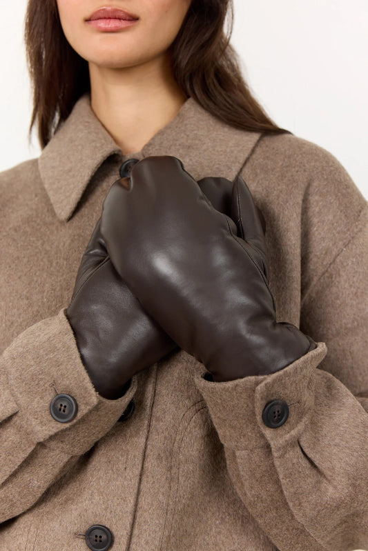 Hester leðurlúffur, brúnar