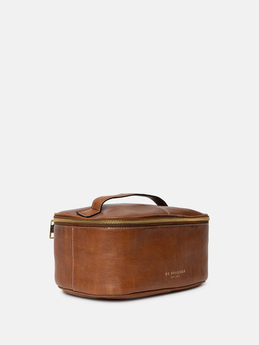 Helga leður snyrtitaska stór, walnut