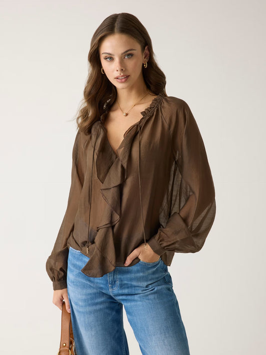 Guess Ruffled blússa, brún