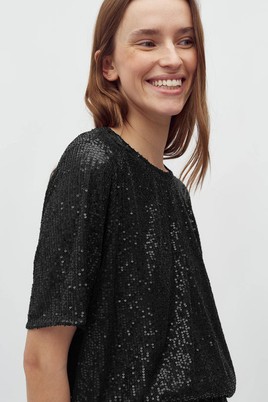 Emrilla-M pallíettutoppur, svartur