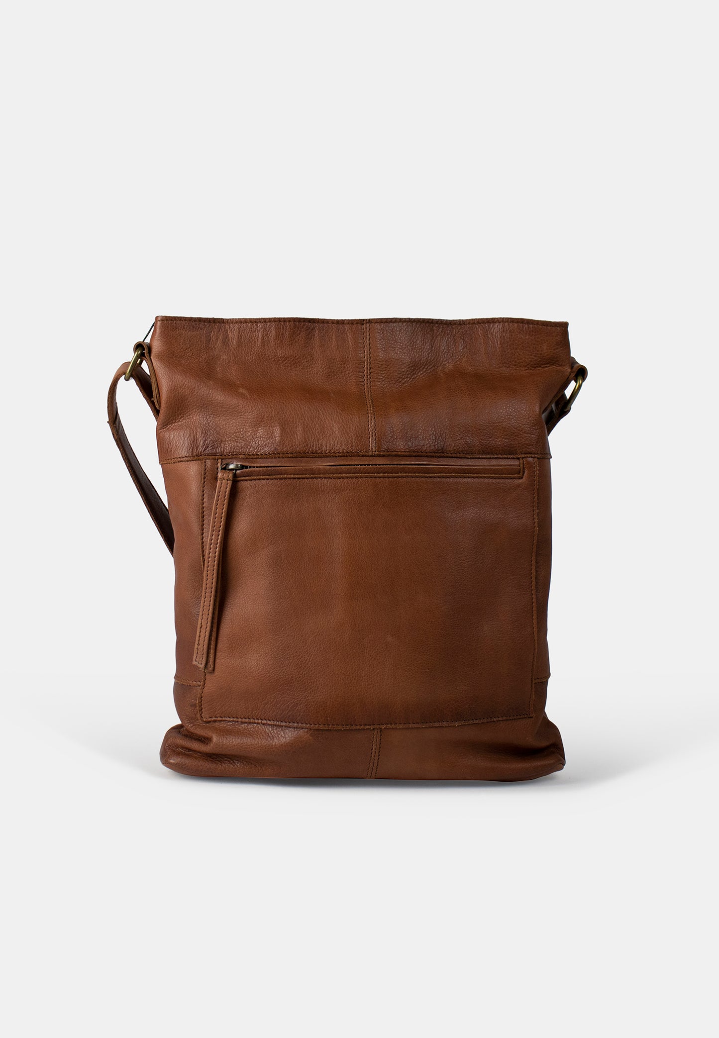 Storslet leðurtaska, walnut
